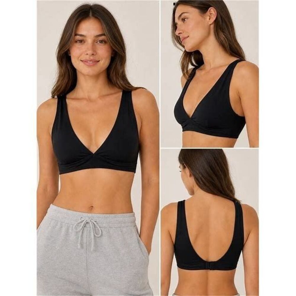 NEW Mate the Label Women's TENCEL Comfort Wireless Triangle Bra Size M Black